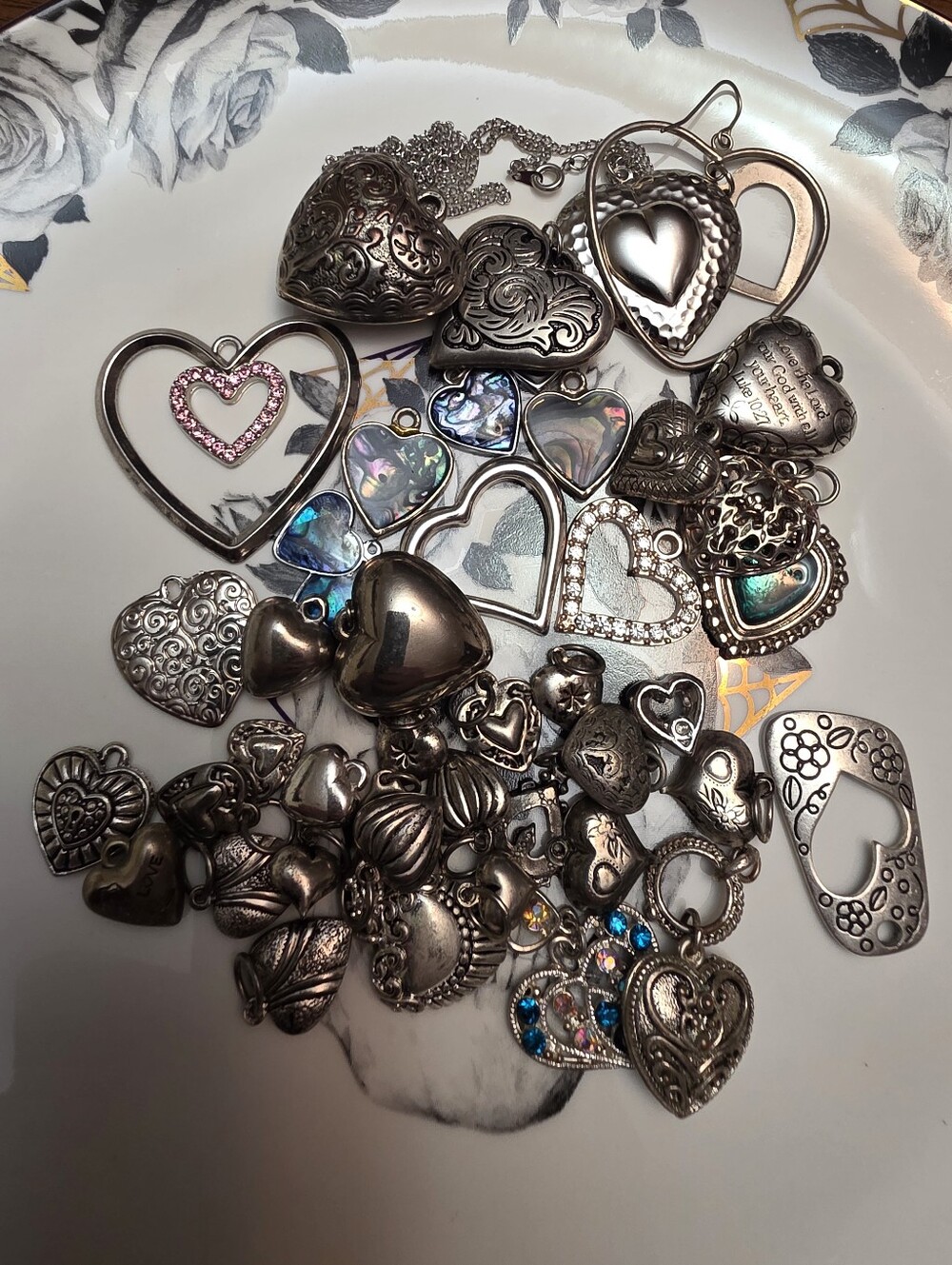 43 Vintage/costume Silver Toned Heart Charm Craft Lot Bundle Estate - Picture 11 of 13
